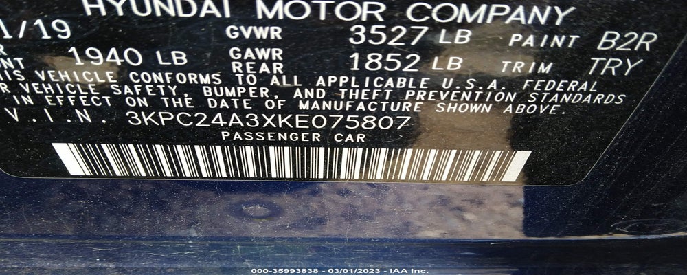3KPC24A3XKE075807 2019 HYUNDAI ACCENT photo no. 9
