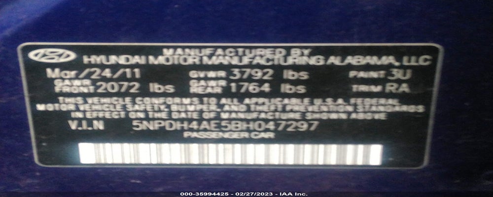 5NPDH4AE5BH047297 2011 HYUNDAI ELANTRA photo no. 9