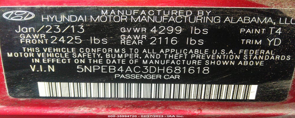 5NPEB4AC3DH681618 2013 HYUNDAI SONATA photo no. 9