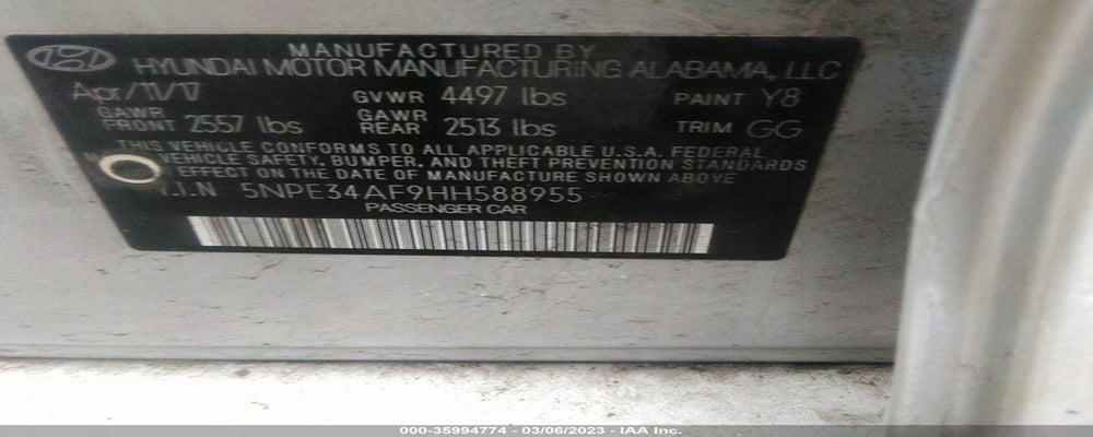 5NPE34AF9HH588955 2017 HYUNDAI SONATA photo no. 9