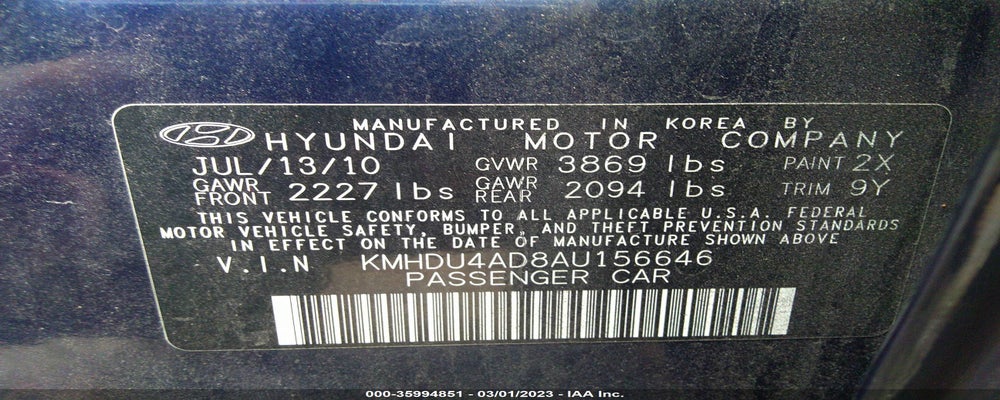 KMHDU4AD8AU156646 2010 HYUNDAI ELANTRA photo no. 9