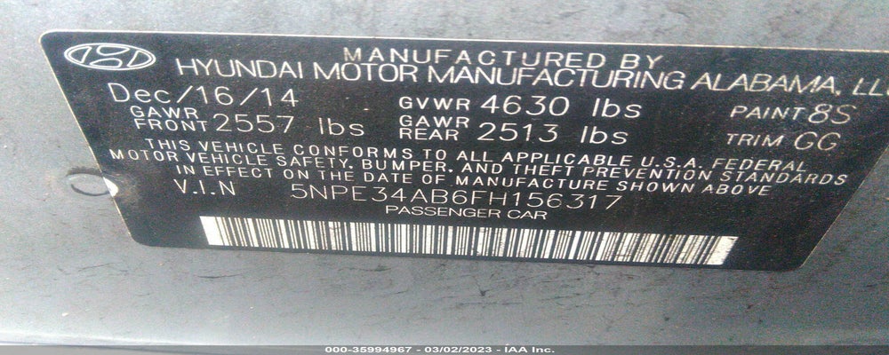 5NPE34AB6FH156317 2015 HYUNDAI SONATA photo no. 9