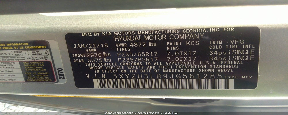 5XYZU3LB9JG561285 2018 HYUNDAI SANTA FE SPORT photo no. 9