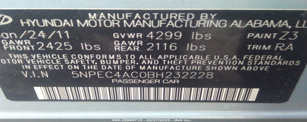 5NPEC4AC0BH232228 2011 HYUNDAI SONATA photo no. 9