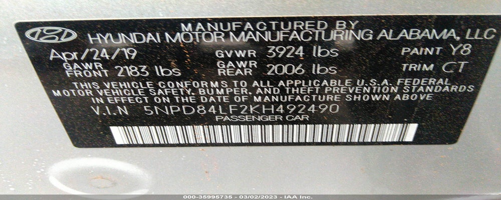 5NPD84LF2KH492490 2019 HYUNDAI ELANTRA photo no. 9