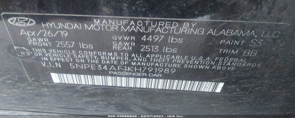 5NPE34AF1KH791989 2019 HYUNDAI SONATA photo no. 9