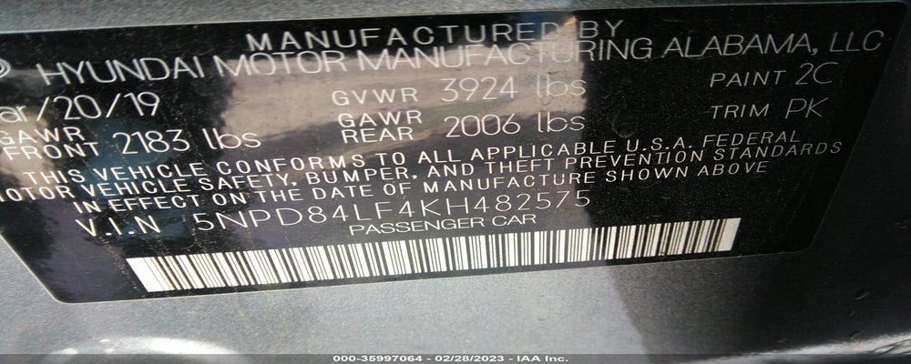 5NPD84LF4KH482575 2019 HYUNDAI ELANTRA photo no. 9