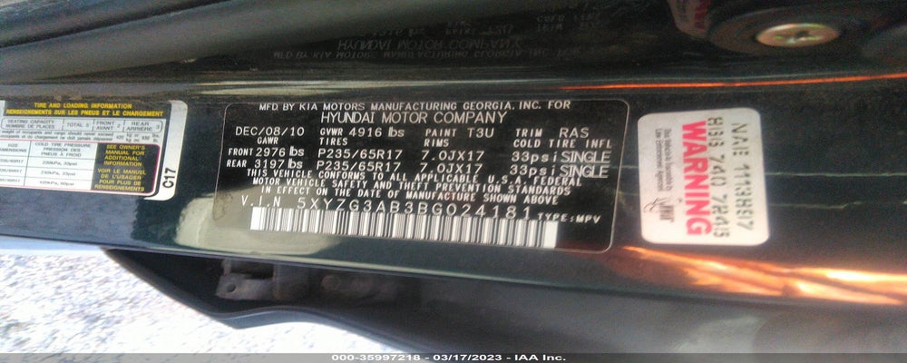 5XYZG3AB3BG024181 2011 HYUNDAI SANTA FE photo no. 9