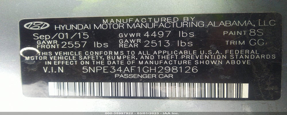 5NPE34AF1GH298126 2016 HYUNDAI SONATA photo no. 9
