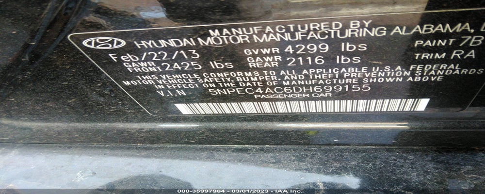5NPEC4AC6DH699155 2013 HYUNDAI SONATA photo no. 9