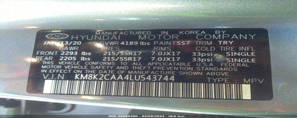 KM8K2CAA4LU543744 2020 HYUNDAI KONA photo no. 9