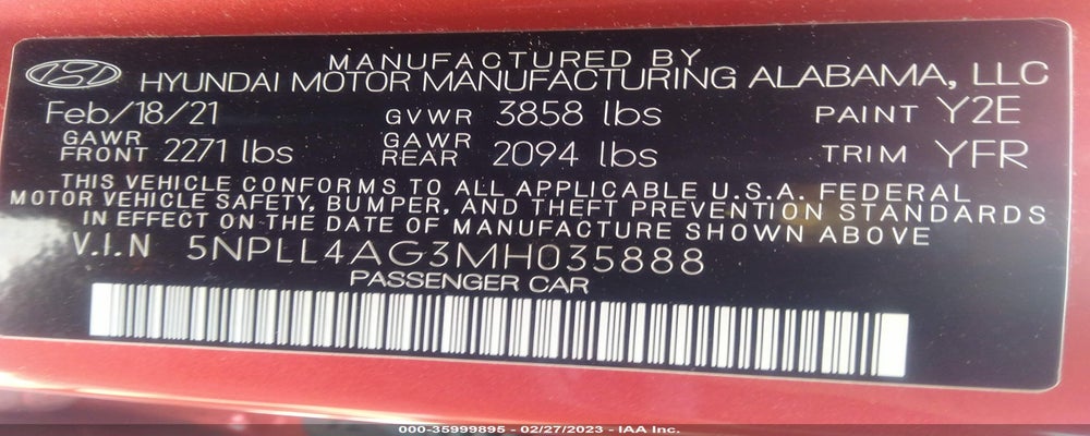 5NPLL4AG3MH035888 2021 HYUNDAI ELANTRA photo no. 9