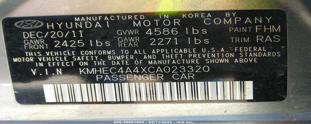 KMHEC4A4XCA023320 2012 HYUNDAI SONATA photo no. 9