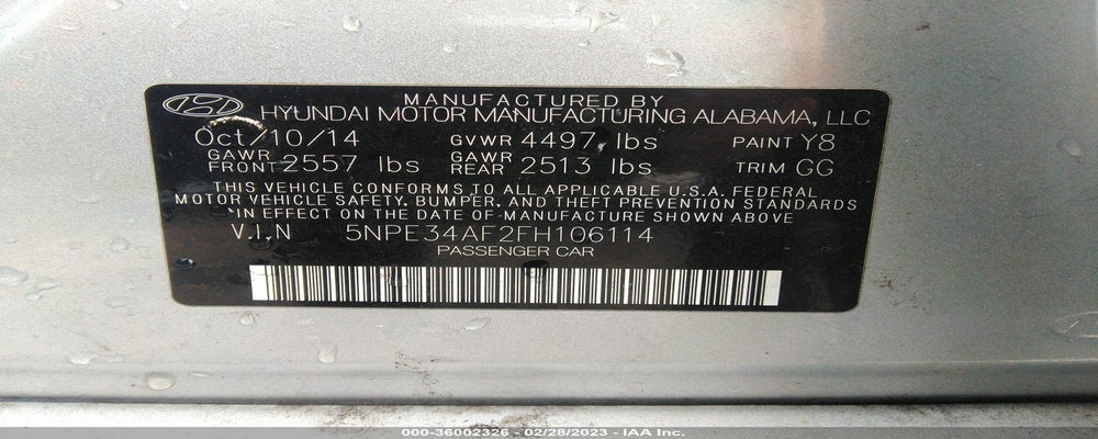 5NPE34AF2FH106114 2015 HYUNDAI SONATA photo no. 9