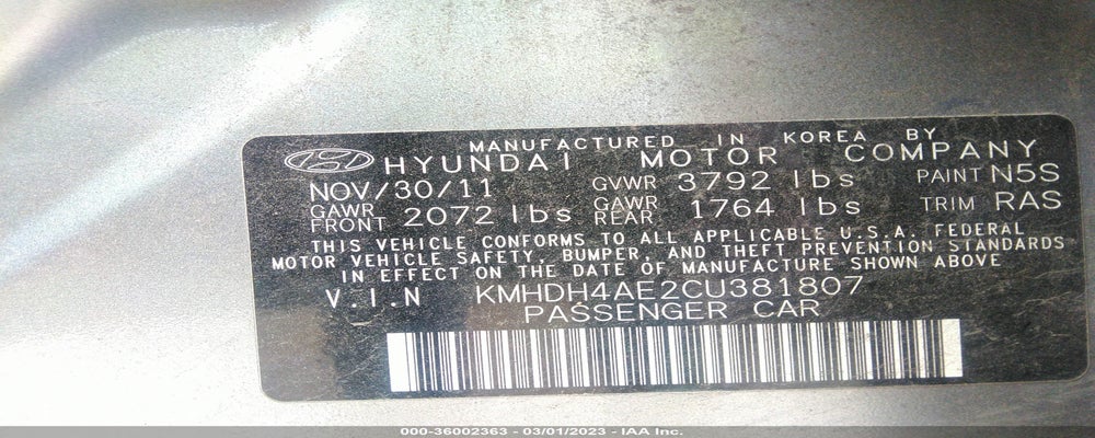 KMHDH4AE2CU381807 2012 HYUNDAI ELANTRA photo no. 9