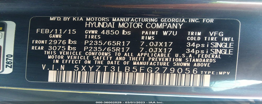 5XYZT3LB5FG279056 2015 HYUNDAI SANTA FE SPORT photo no. 9