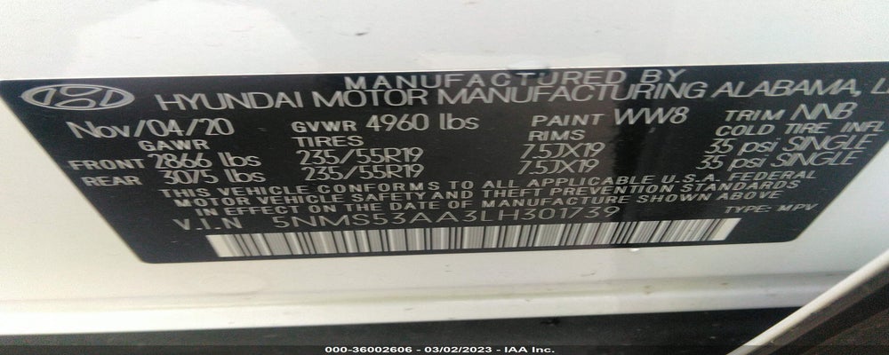 5NMS53AA3LH301739 2020 HYUNDAI SANTA FE photo no. 9