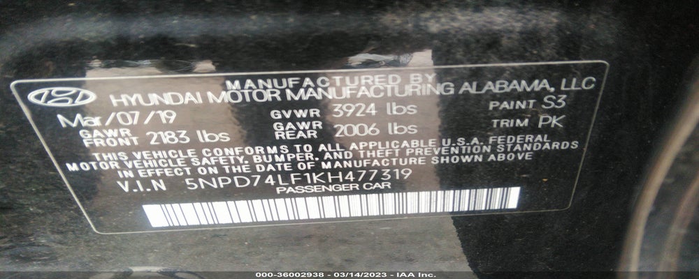 5NPD74LF1KH477319 2019 HYUNDAI ELANTRA photo no. 9