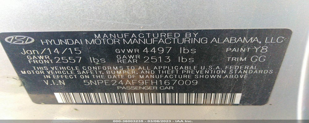 5NPE24AF9FH167009 2015 HYUNDAI SONATA photo no. 9