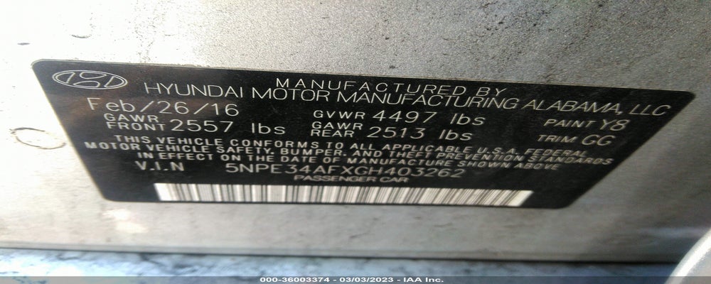 5NPE34AFXGH403262 2016 HYUNDAI SONATA photo no. 9