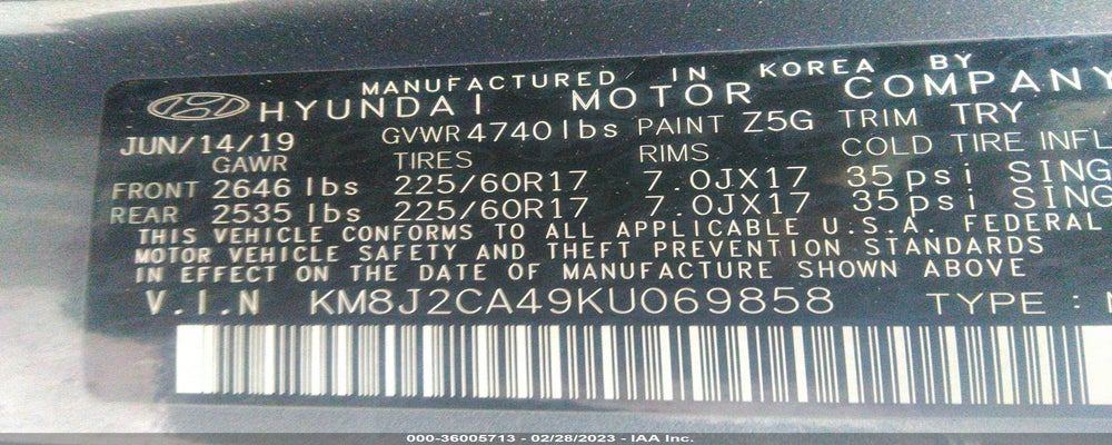 KM8J2CA49KU069858 2019 HYUNDAI TUCSON photo no. 9