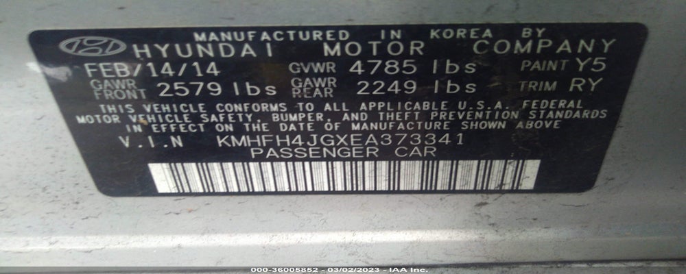 KMHFH4JGXEA373341 2014 HYUNDAI AZERA photo no. 9