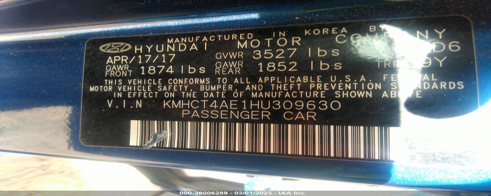 KMHCT4AE1HU309630 2017 HYUNDAI ACCENT photo no. 9