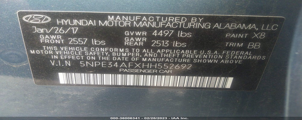 5NPE34AFXHH552692 2017 HYUNDAI SONATA photo no. 9