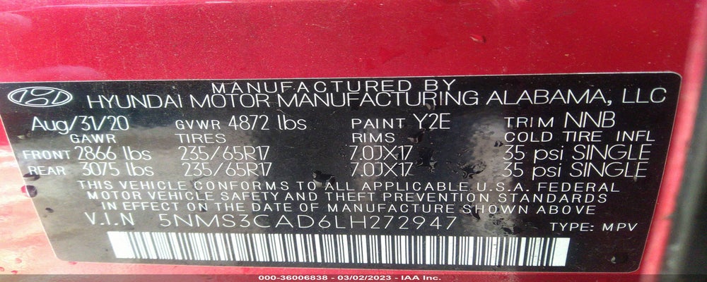 5NMS3CAD6LH272947 2020 HYUNDAI SANTA FE photo no. 9