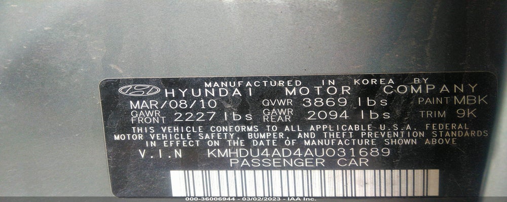 KMHDU4AD4AU031689 2010 HYUNDAI ELANTRA photo no. 9