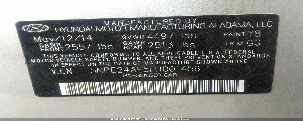 5NPE24AF5FH001456 2015 HYUNDAI SONATA photo no. 9