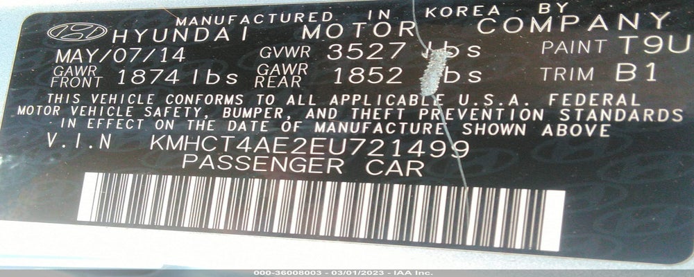 KMHCT4AE2EU721499 2014 HYUNDAI ACCENT photo no. 9