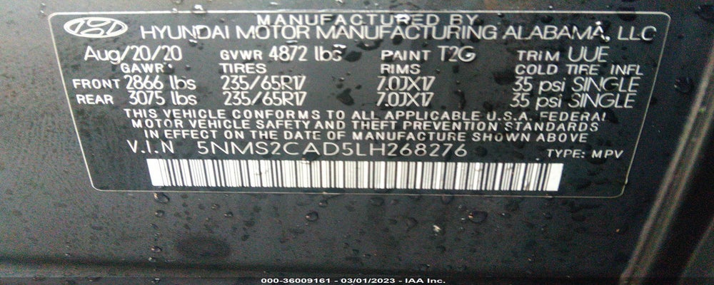 5NMS2CAD5LH268276 2020 HYUNDAI SANTA FE photo no. 9