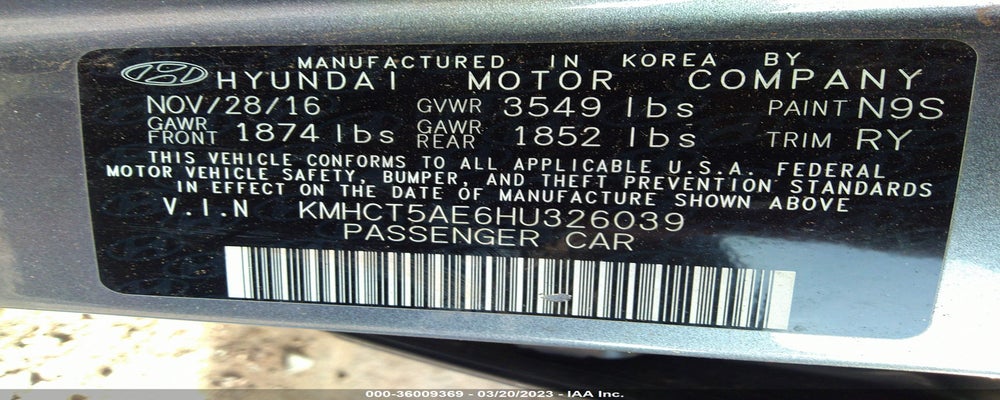 KMHCT5AE6HU326039 2017 HYUNDAI ACCENT photo no. 9