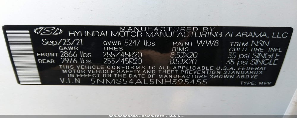 5NMS54AL5NH395455 2022 HYUNDAI SANTA FE photo no. 9