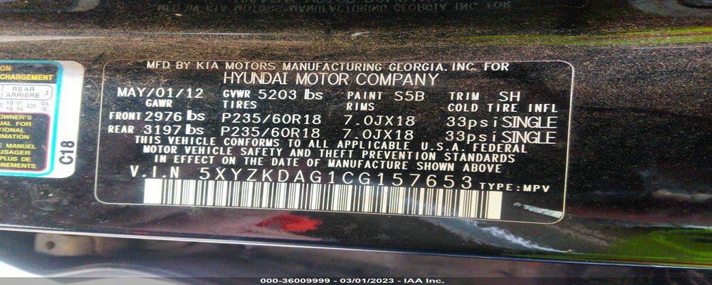 5XYZKDAG1CG157653 2012 HYUNDAI SANTA FE photo no. 9