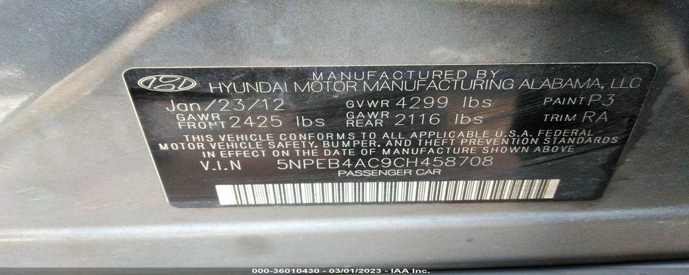 5NPEB4AC9CH458708 2012 HYUNDAI SONATA photo no. 9