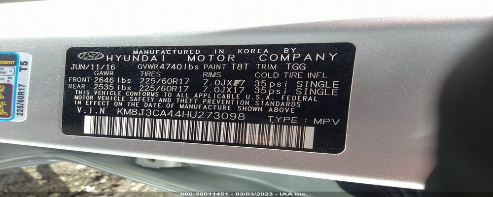 KM8J3CA44HU273098 2017 HYUNDAI TUCSON photo no. 9