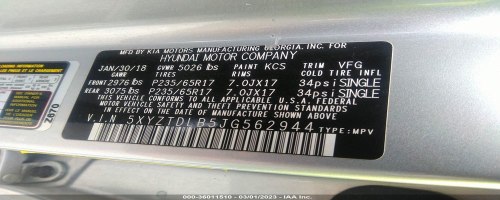 5XYZTDLB5JG562944 2018 HYUNDAI SANTA FE SPORT photo no. 9