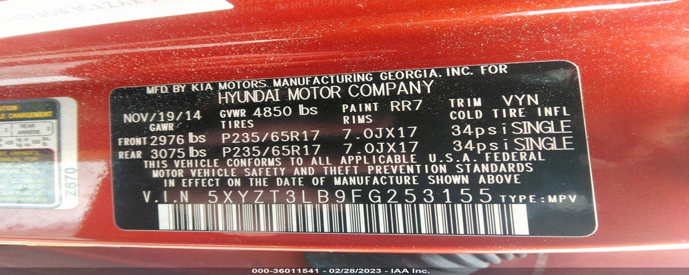 5XYZT3LB9FG253155 2015 HYUNDAI SANTA FE SPORT photo no. 9