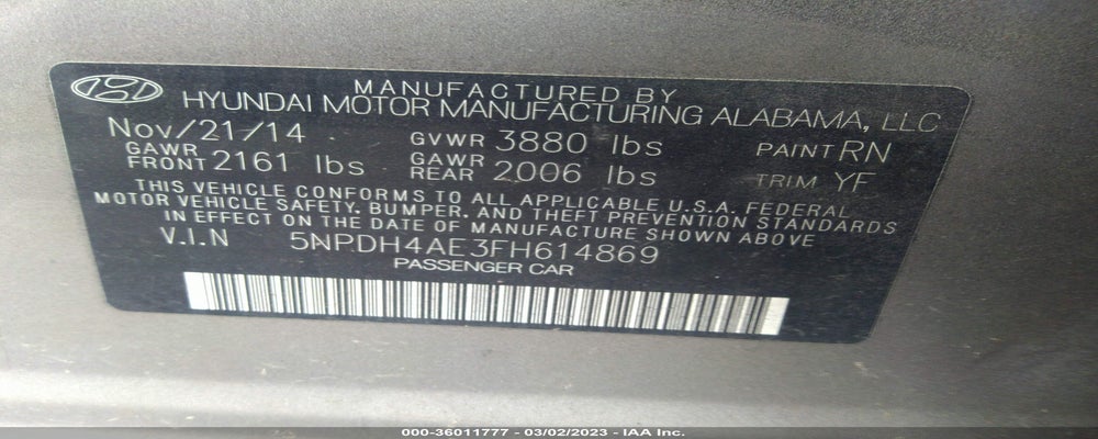 5NPDH4AE3FH614869 2015 HYUNDAI ELANTRA photo no. 9