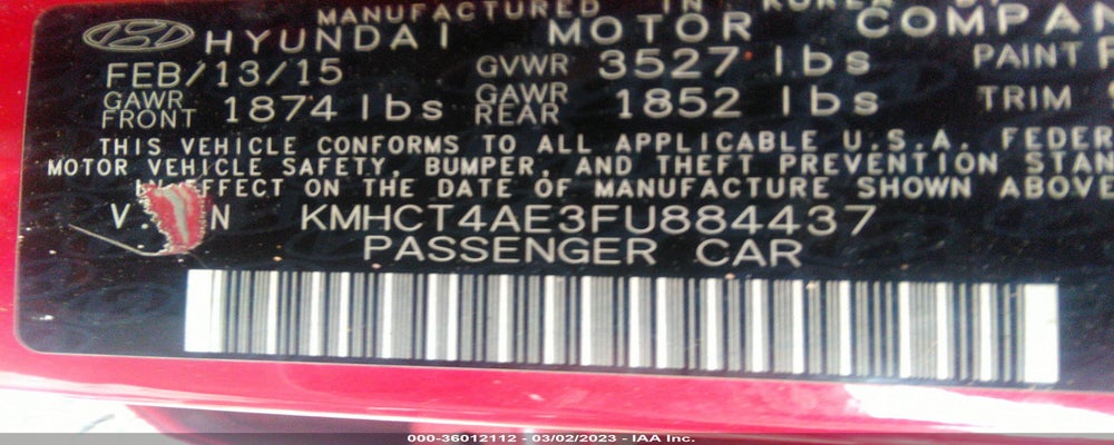 KMHCT4AE3FU884437 2015 HYUNDAI ACCENT photo no. 9