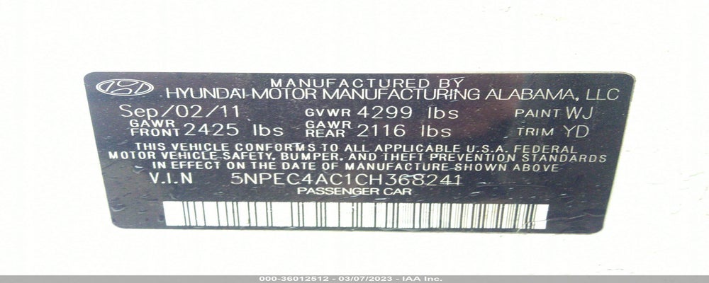 5NPEC4AC1CH368241 2012 HYUNDAI SONATA photo no. 9