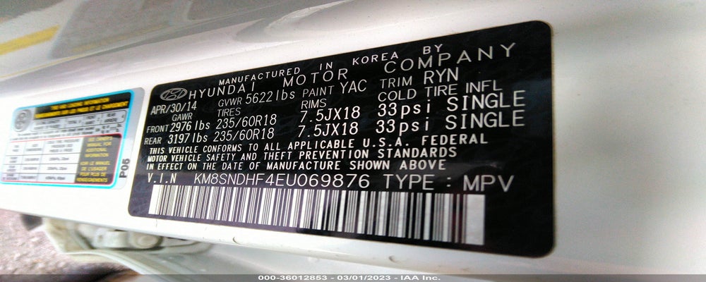 KM8SNDHF4EU069876 2014 HYUNDAI SANTA FE photo no. 9