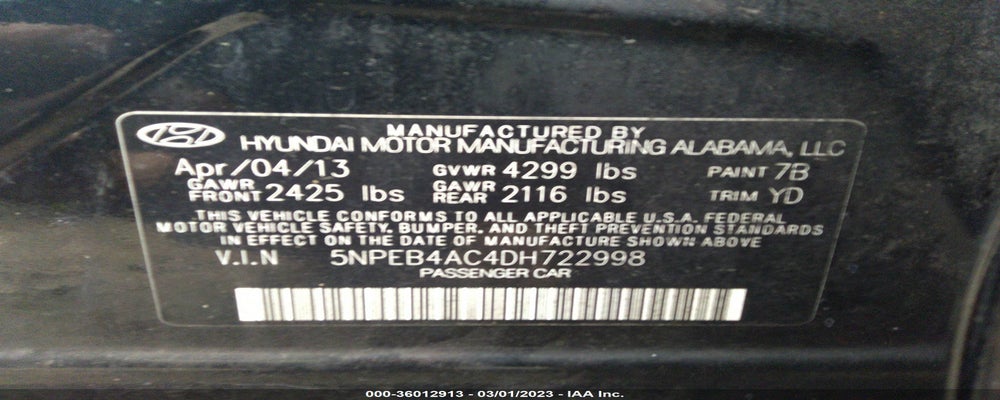 5NPEB4AC4DH722998 2013 HYUNDAI SONATA photo no. 9