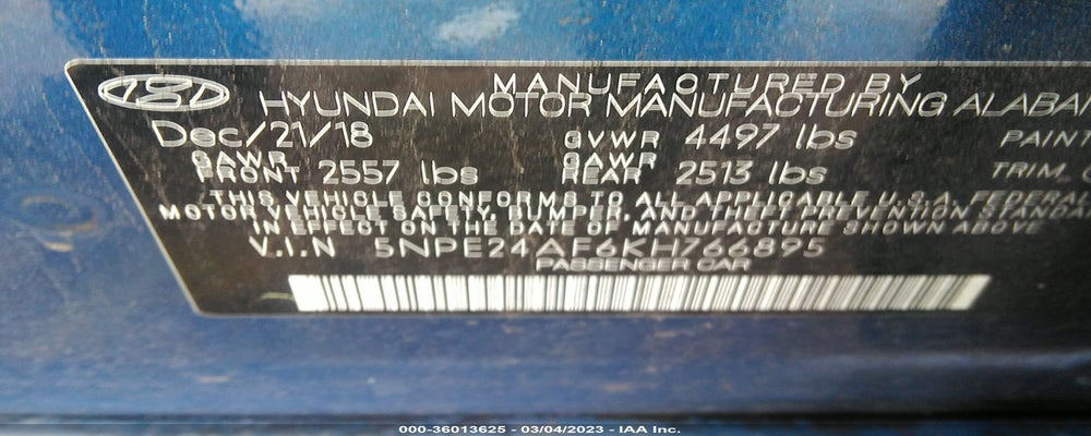 5NPE24AF6KH766895 2019 HYUNDAI SONATA photo no. 9