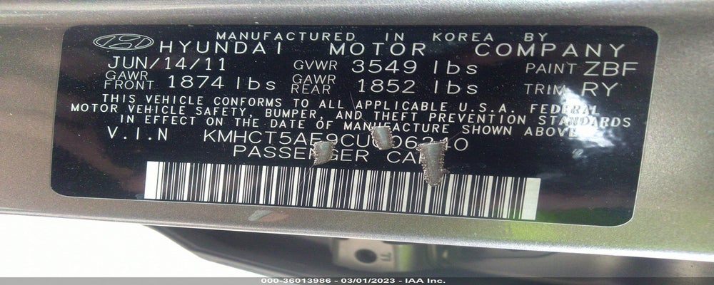 KMHCT5AE9CU006240 2012 HYUNDAI ACCENT photo no. 9