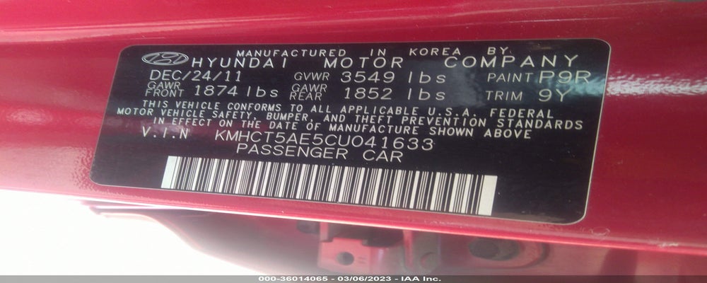 KMHCT5AE5CU041633 2012 HYUNDAI ACCENT photo no. 9