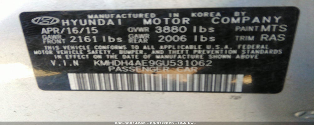KMHDH4AE9GU531062 2016 HYUNDAI ELANTRA photo no. 9