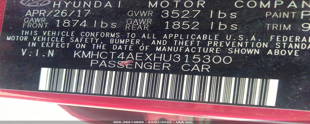 KMHCT4AEXHU315300 2017 HYUNDAI ACCENT photo no. 9
